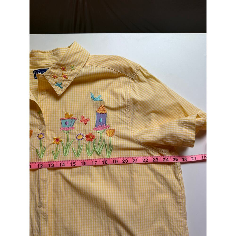 VTG Scott Womens 2X Button Down Shirt Gingham Yellow Embroidered Cottagecore - Picture 12 of 13